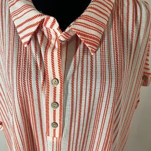 Joie de Vivre 3XL XXXL Blouse Orange and White Stripes Button Up